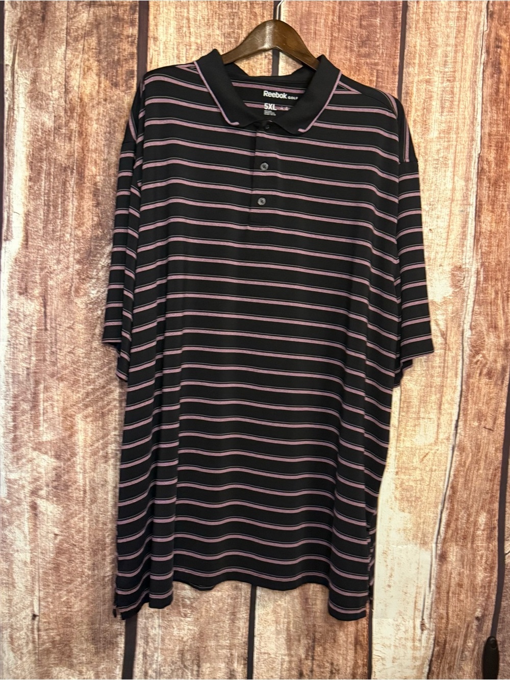 Reebok Men's Black Polo with Pink Stripe Detail
